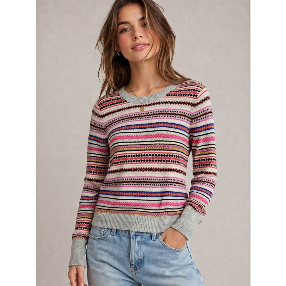 Gap Fair Isle Rainbow Stripe Crew Neck Sweater Womens M Merino Wool Blend